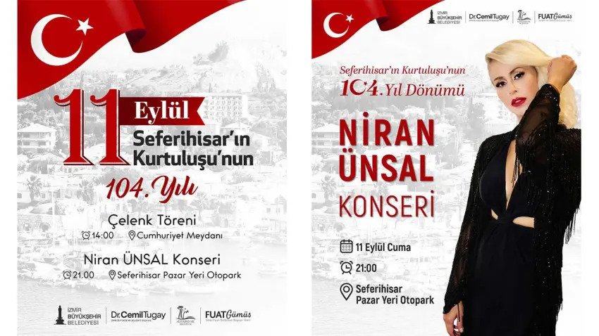 Seferihisar kurtuluşunun 104. yılını Niran Ünsal konseriyle kutlayacak